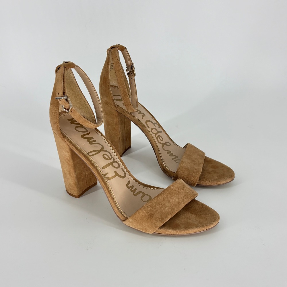 Sam Edelman Yaro Block Heel Sandals Oatmeal Tan Women Size 9.5 Suede Ankle Strap